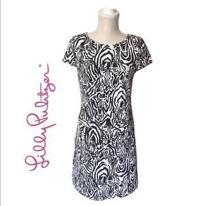 Lilly Pulitzer Black & White Zebra Print Short Sleeve Shift Dress